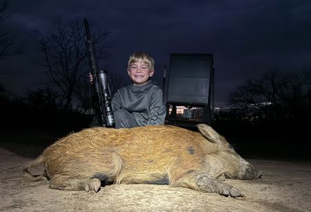 After harvesting his first deer, Waylon Skinner spent the rest of the season pursuing a buck. He was able to harvest his first wild hog during an evening hunt when he did not see any deer.