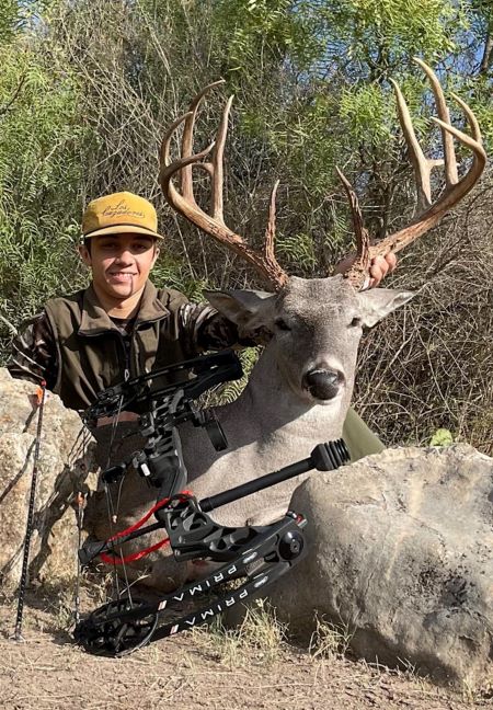 Cade Thomas harvested this 171.25-inch whitetail buck at age 17 in Kinney County, Texas with his compound bow.