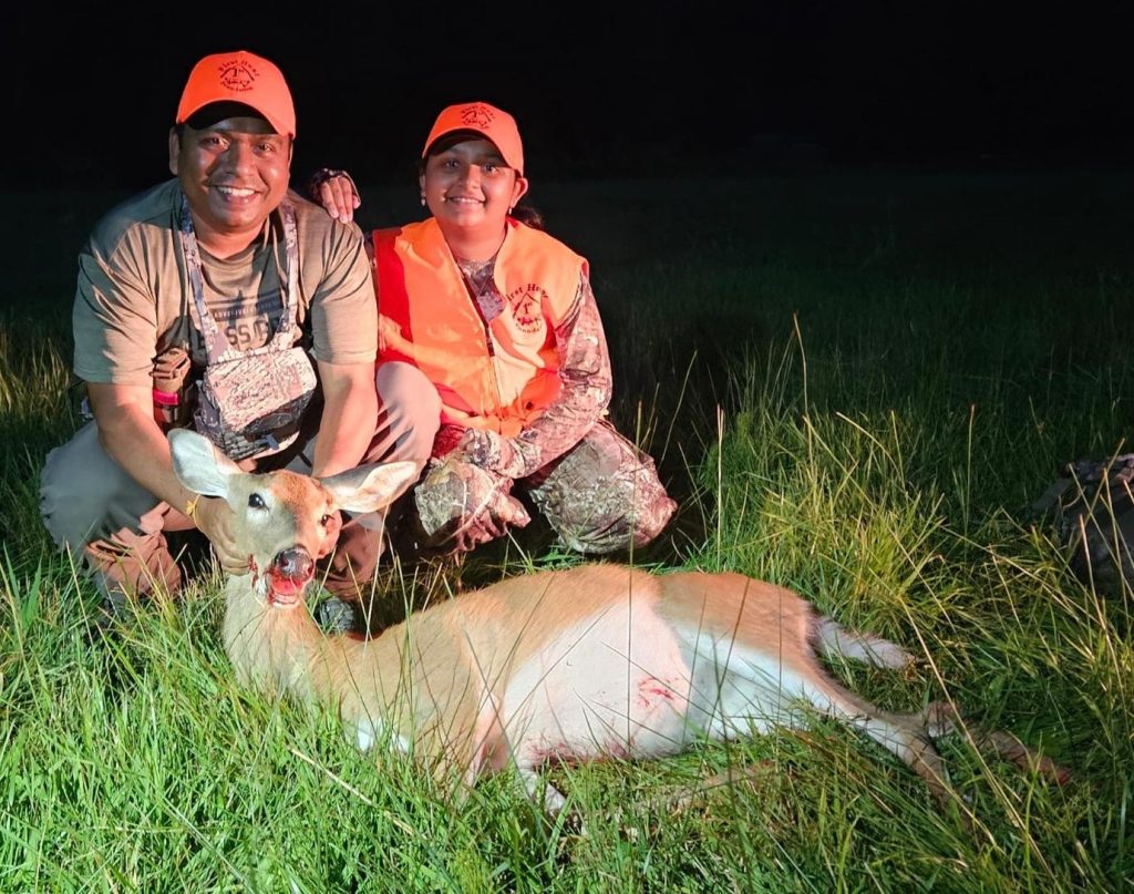 Vikram and Jeevika Manney with her first deer.