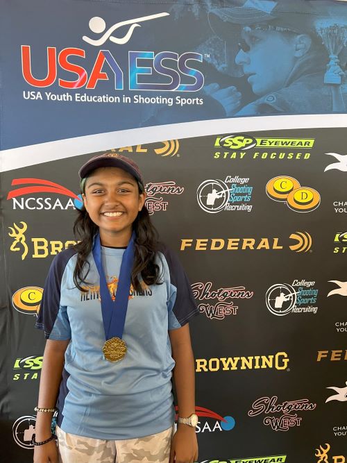 Yuthica Manney taking the gold in double trap at the National Junior Clay Target Championship.